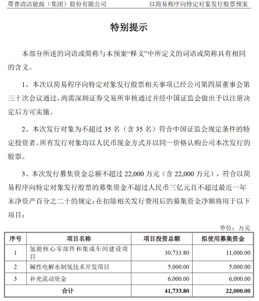 增发募资2.2亿元！厚普股份正式进军碱性电解水制氢领域