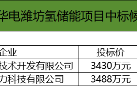 单价已在700万以下！华电潍坊氢储能项目公示制氢装备中标候选人