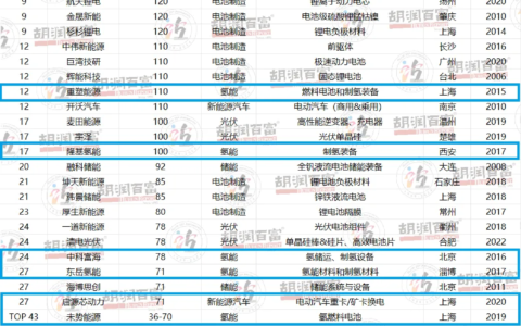 16家氢能企业上榜！2024胡润中国新能源潜力企业百强榜发布