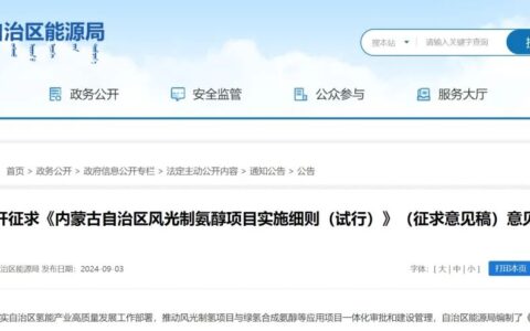 内蒙古：风光制氢氨醇项目自发自用电量不收系统备用费