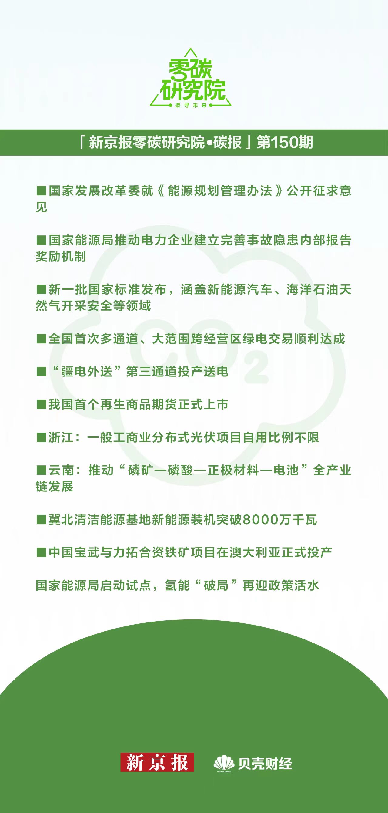 一周碳要闻：氢能“破局”再迎政策活水（碳报第150期）